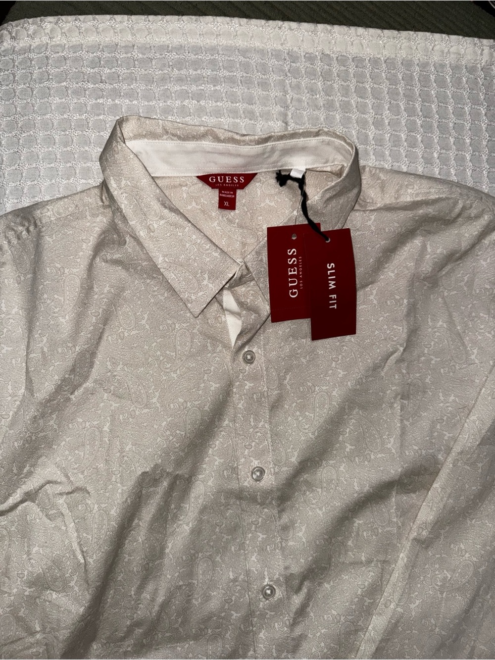 GUESS Men's Slim Fit Paisley Button-Down Shirt in Light Beige